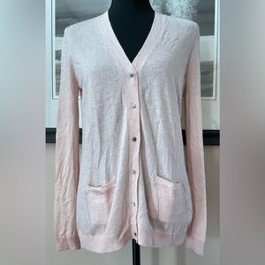 Philippe Le Bac Pink Cardigan Womens XS/S Black Silk/Cashmere V-Neck Pockets!